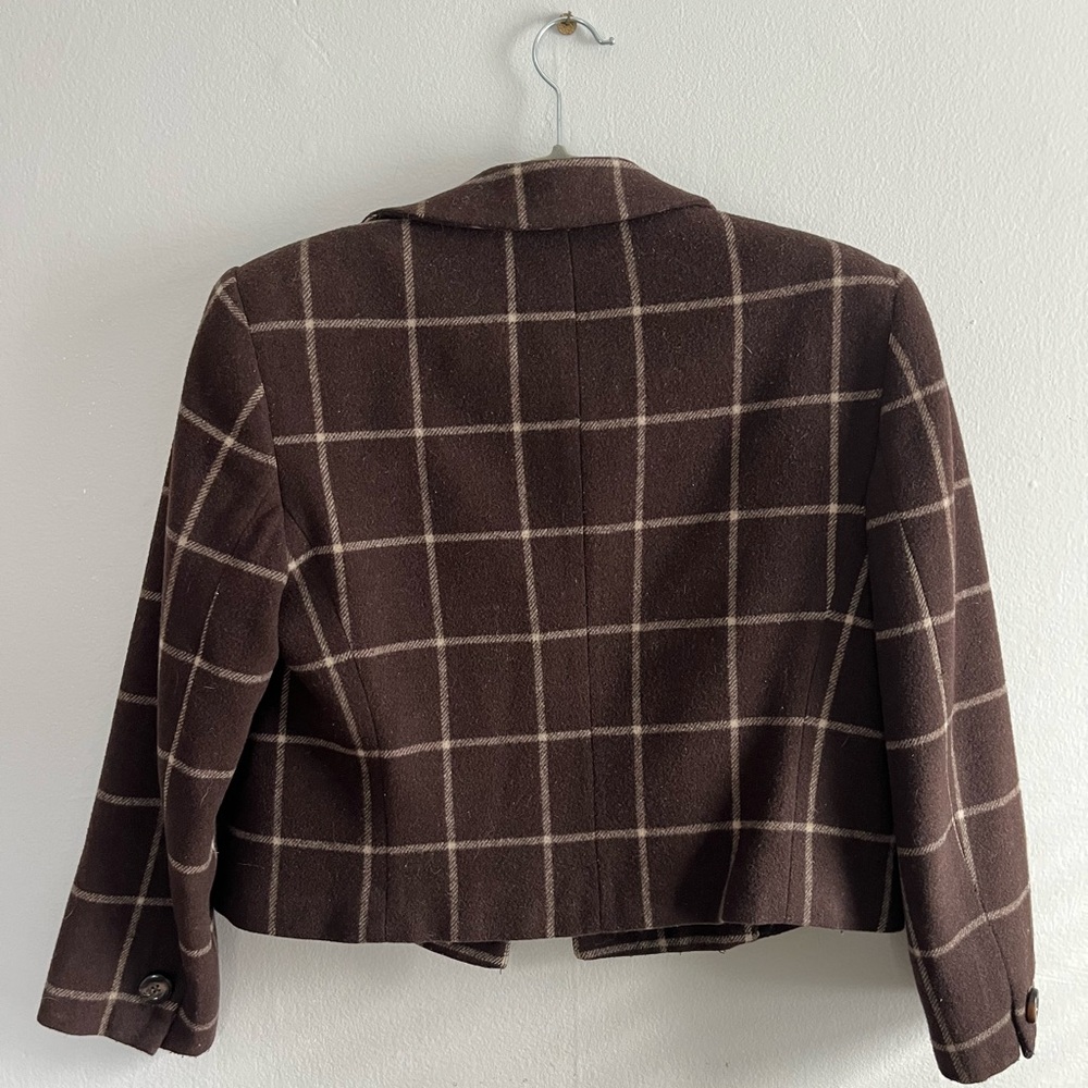 Jones New York Vintage Brown Plaid Cropped Blazer - size 4 - Picture 2 of 3
